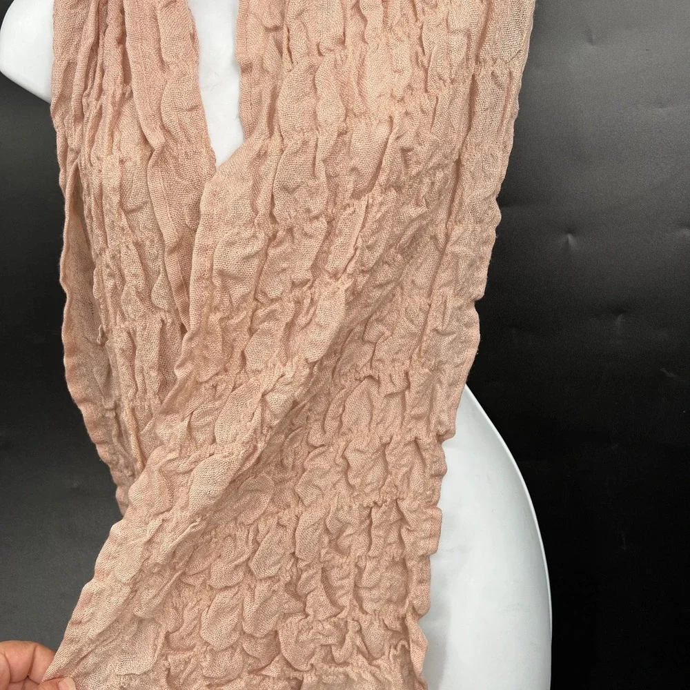 HOBBS crinkle scarf wrap pale blush pink merino wool silk effortlessly chic euro